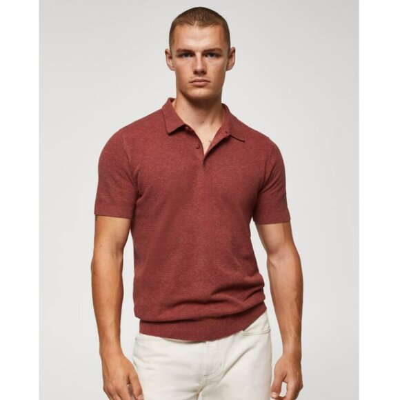Mango Other - Mango Structured knit cotton polo in Vermillion Size L
